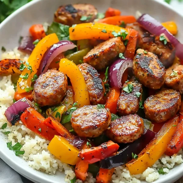 10 Minute Air Fryer Chicken Sausage and Veggies