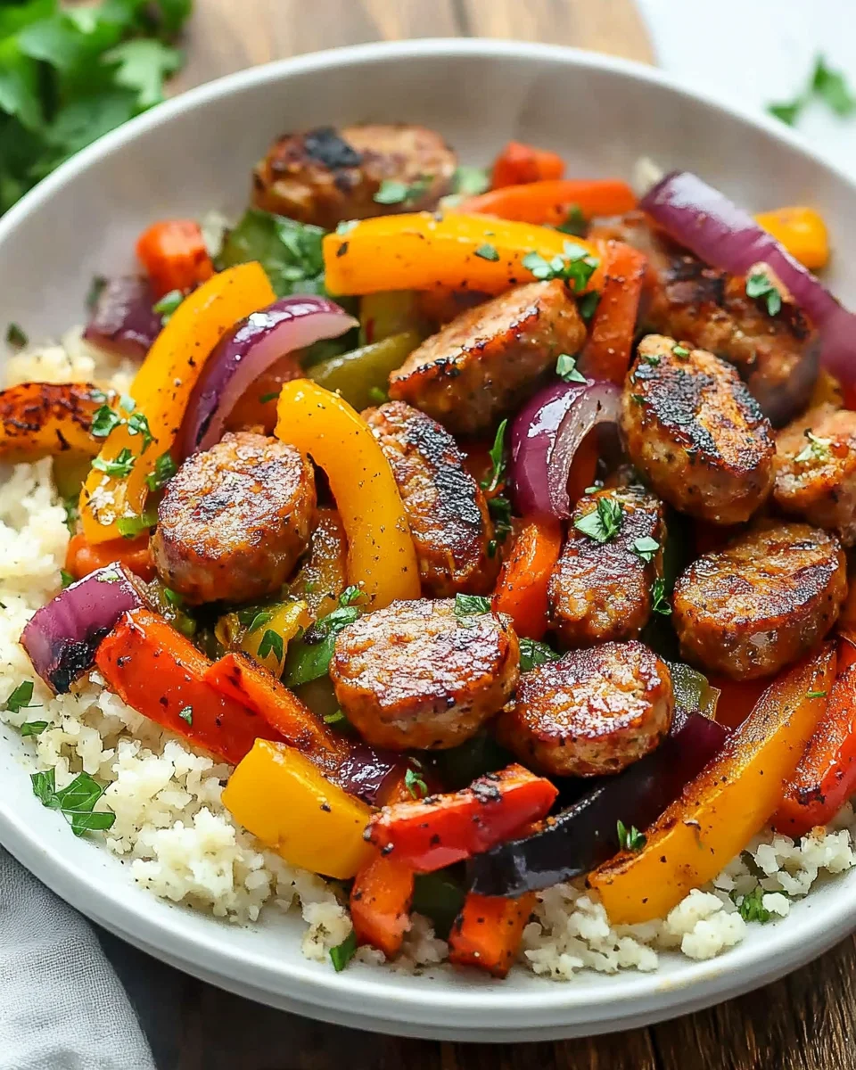 10 Minute Air Fryer Chicken Sausage and Veggies