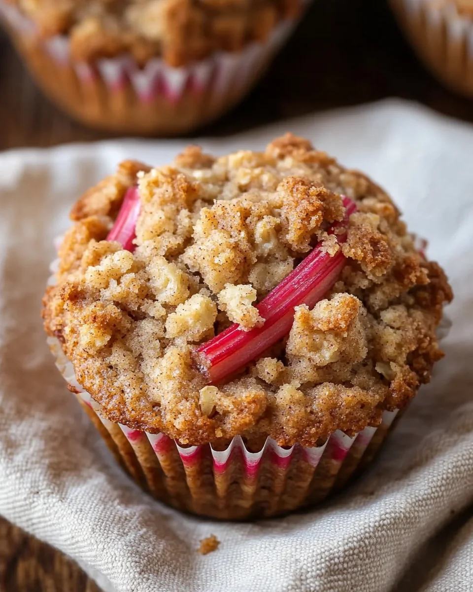 Rhubarb Oat Muffins with Cinnamon Butter Crumble