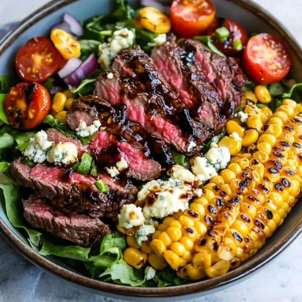 Balsamic Steak Gorgonzola Salad with Grilled Corn