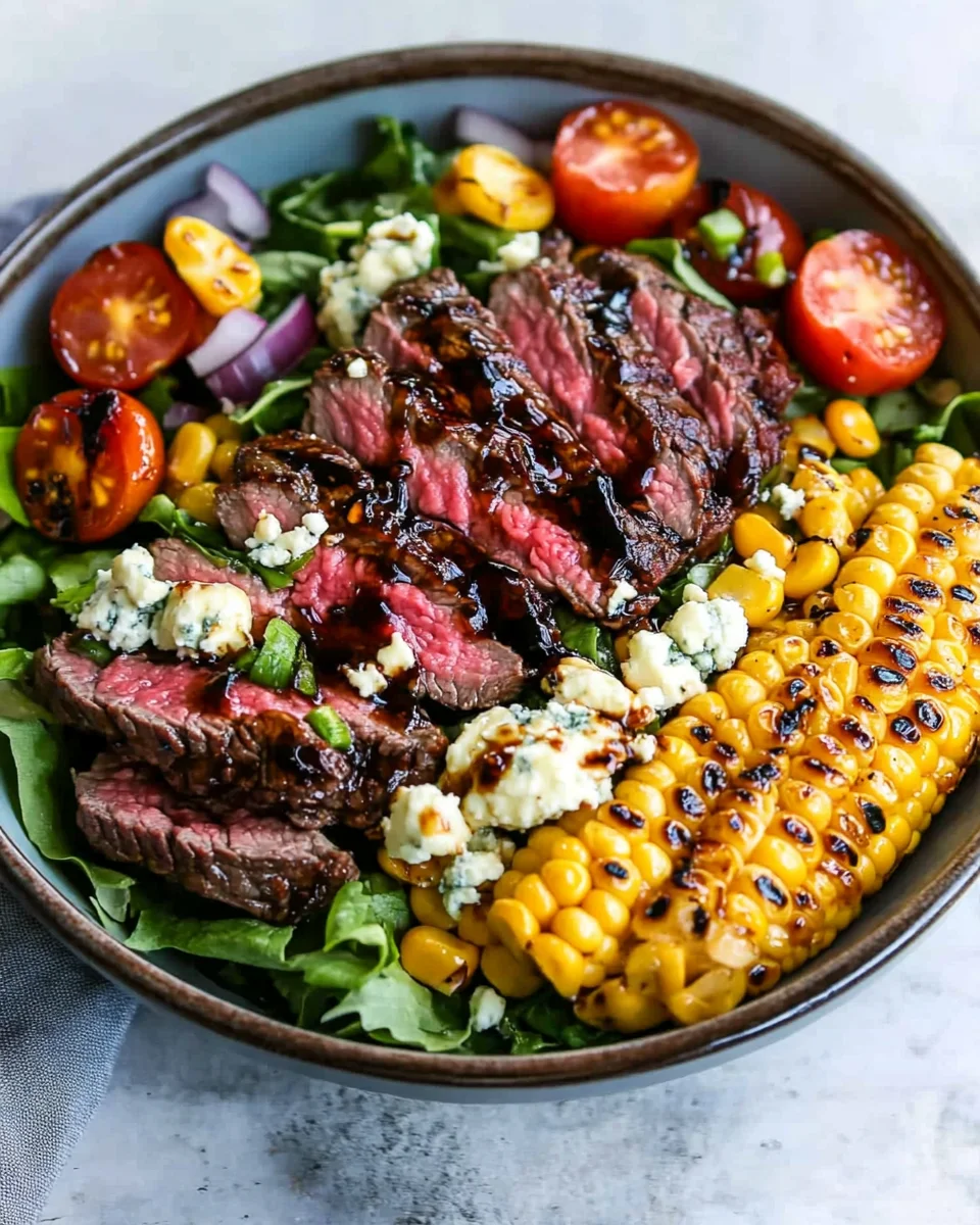 Balsamic Steak Gorgonzola Salad with Grilled Corn