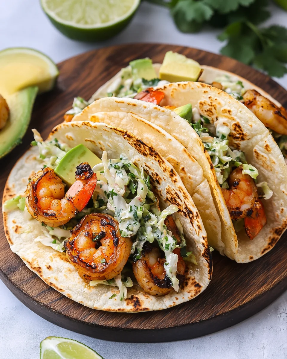 Cilantro Lime Shrimp Tacos with Creamy Slaw