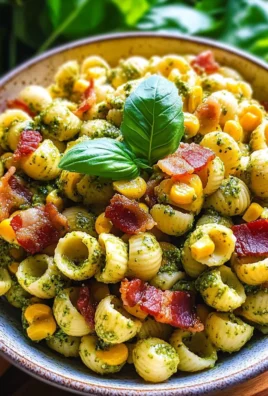 Corn Pasta Salad with Bacon and Creamy Pesto Dressing