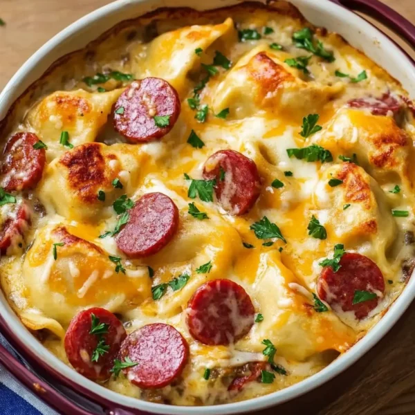 Crockpot Pierogi Casserole with Kielbasa