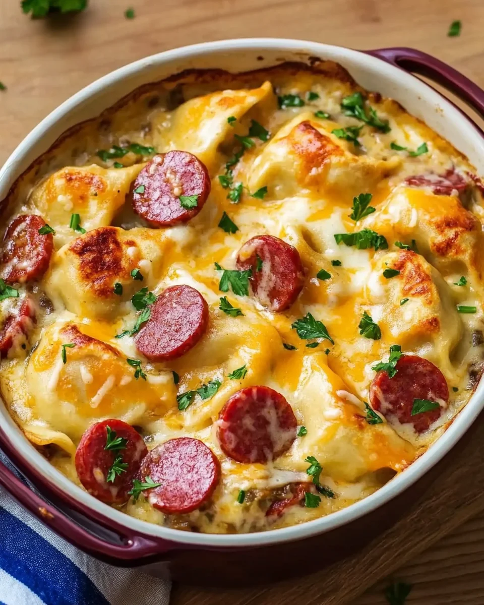 Crockpot Pierogi Casserole with Kielbasa