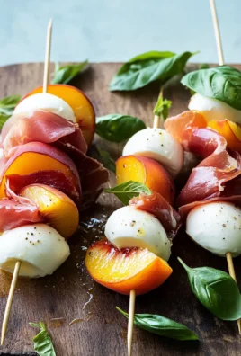 Mozzarella, Prosciutto, and Pickled Peach Appetizer Skewers