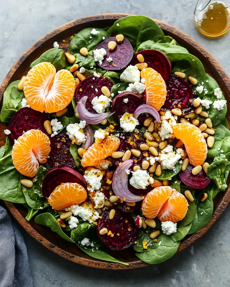 Beet Salad with Spinach and Honey-Mustard Lemon Dressing