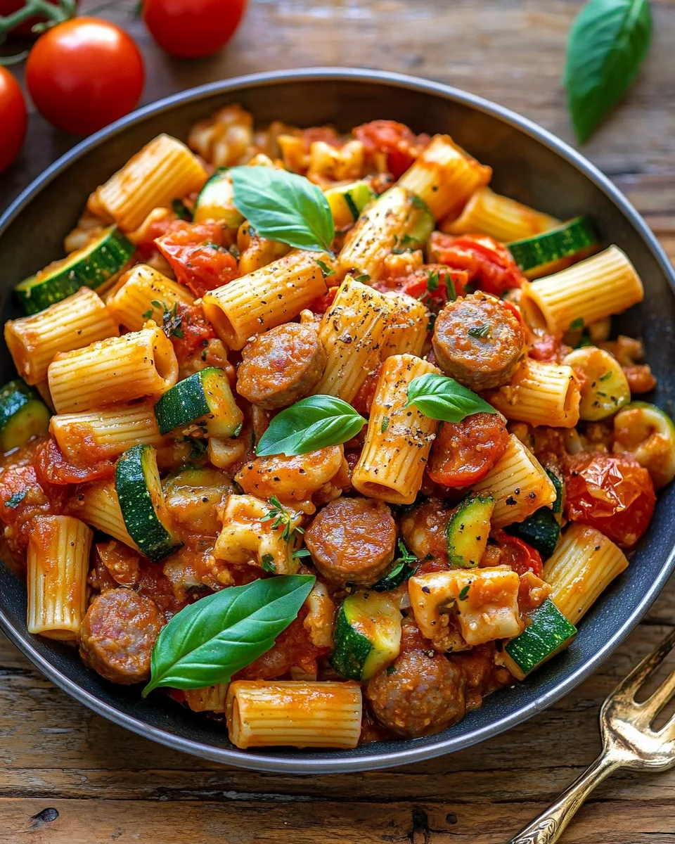 Rigatoni with Sausage, Tomatoes, and Zucchini