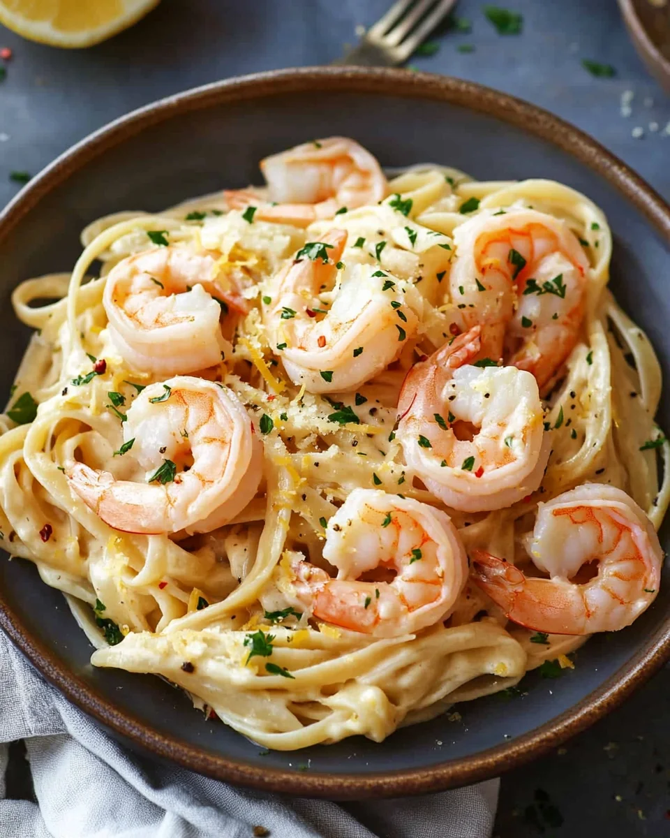 Shrimp Scampi Garlic Cream Pasta