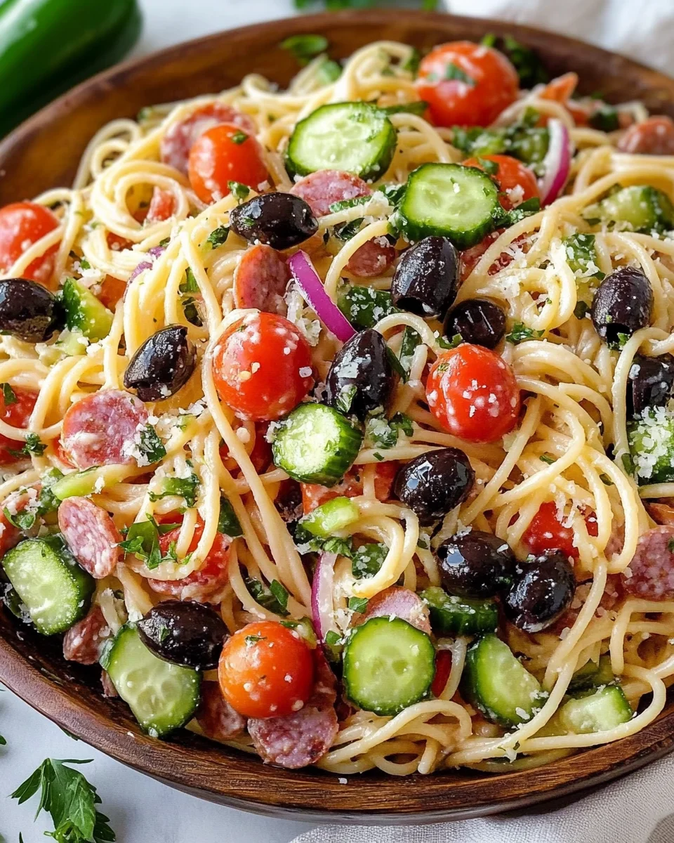 Spaghetti Pasta Salad with Italian Dressing