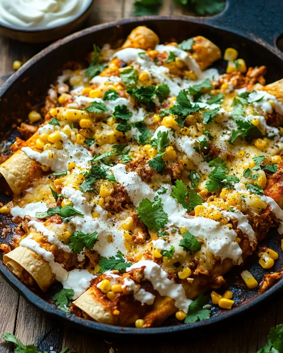 Mexican Street Corn Chicken Enchiladas