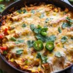 One Skillet Street Corn Chicken Enchilada Bake