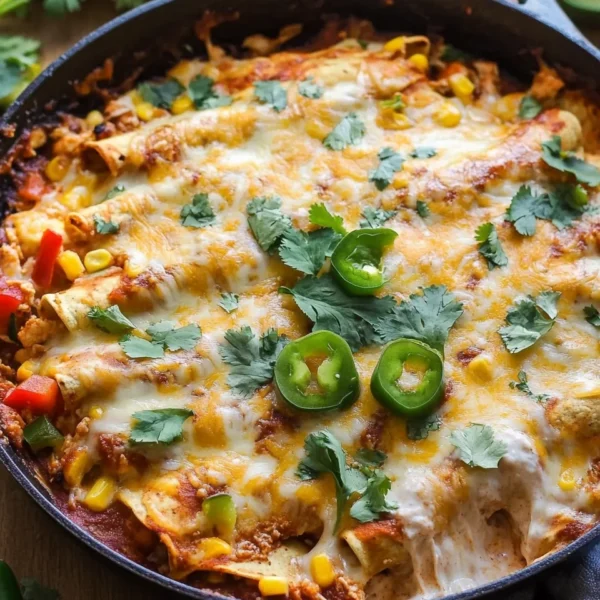 One Skillet Street Corn Chicken Enchilada Bake